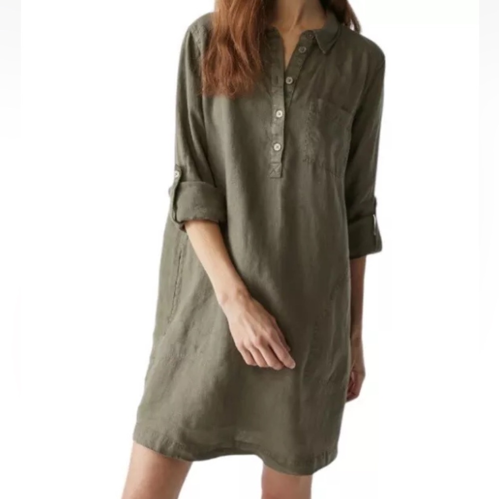 Michael Stars Olive Green Cotton Blend Shirt Mini Dress Size Medium